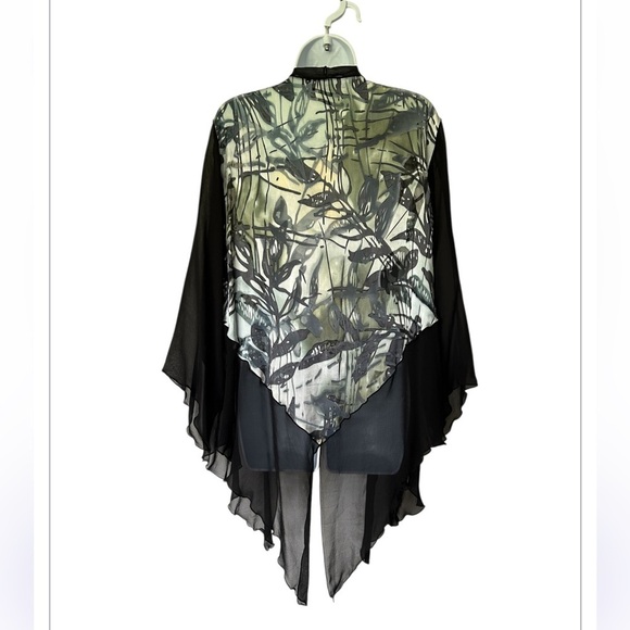 Simply Silk Kimono Jacket Topper Cardigan Tropical Print Artsy Excellent  S/M - Picture 2 of 7